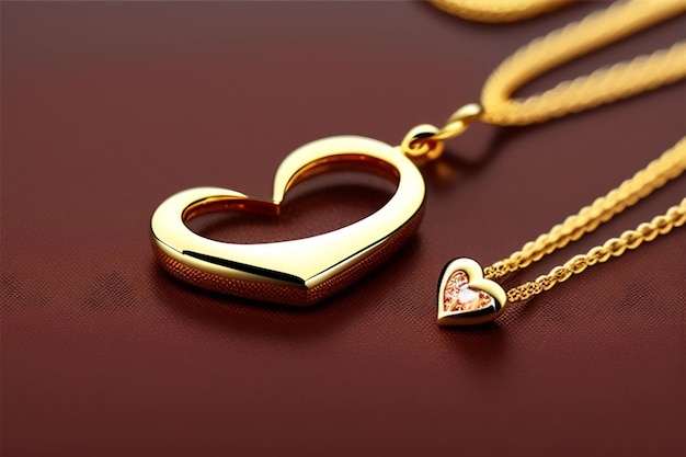 Un collier coeur en or avec un petit coeur dessus.