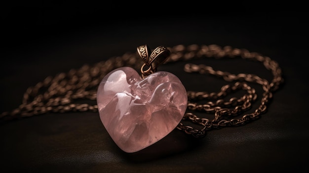 Un collier coeur rose avec une chaîne en or.