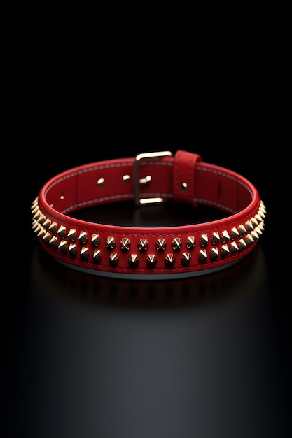 un collier en cuir rouge avec des pointes en or