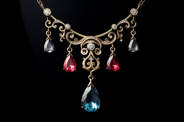 un collier avec des diamants et des pierres précieuses