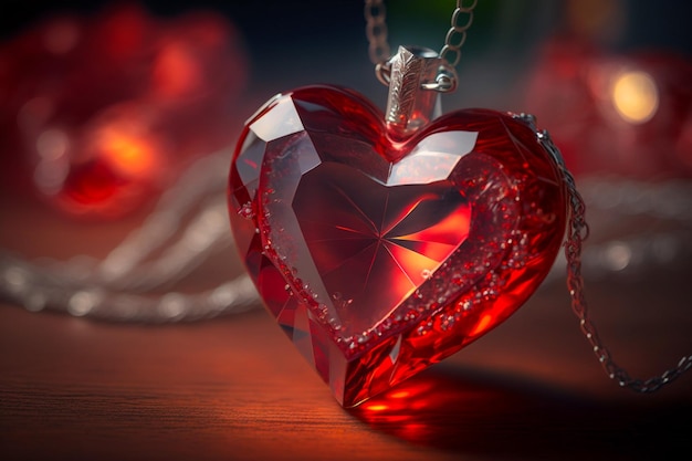 Collier en forme de coeur rouge de la fête des mères ou collier d'amour de la mère Le cœur est devenu le symbole présent lors de dates spéciales telles que la fête des mères et les dates personnelles importantes pour la famille