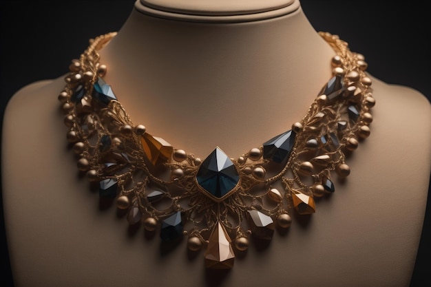 collier sur un mannequin dans le studio sur un fond de couleur solide ai génératif