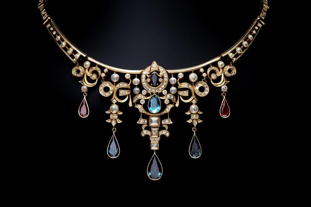 un collier d'or avec des diamants et des diamants dessus