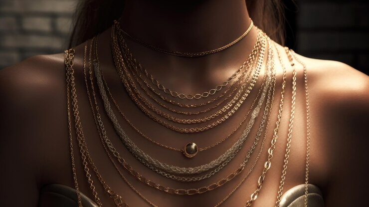 Photo un collier pour femme est représenté avec un diamant sur le cou.
