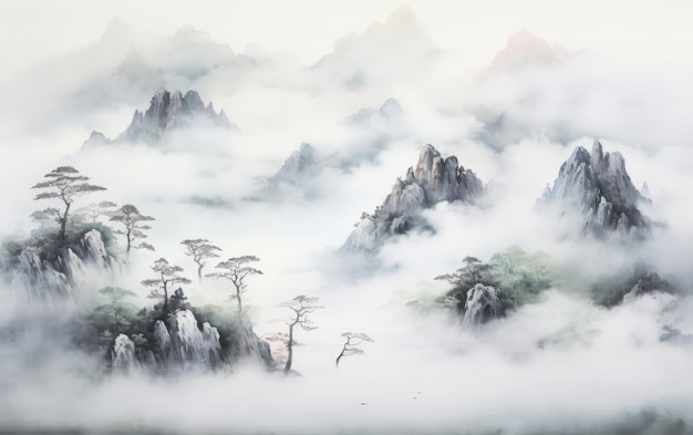 Colline brumeuse une illustration de peinture chinoise nuage moelleux