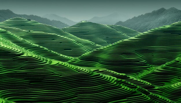 Une colline verte avec une montagne en arrière-plan