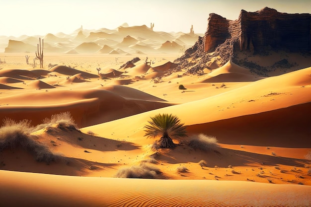 Collines et fosses de sable parmi les dunes désertes du désert