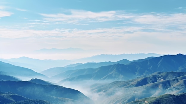 Collines et montagnes fond bleu Illustration AI Générative