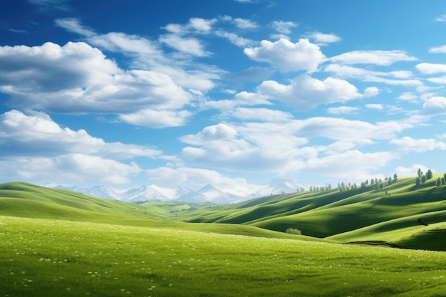 collines verdoyantes avec un ciel bleu et des nuages