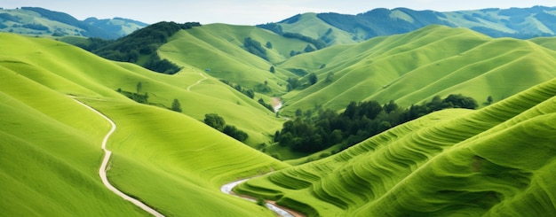 Des collines verdoyantes sous un ciel bleu Un paysage serein