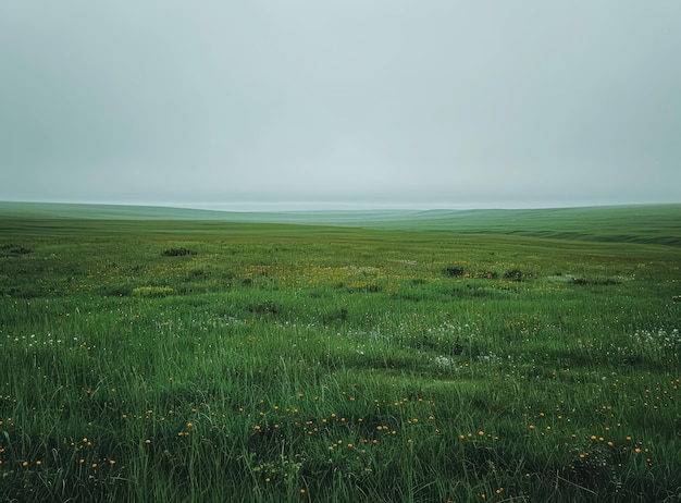 Photo des collines vertes sous un ciel gris