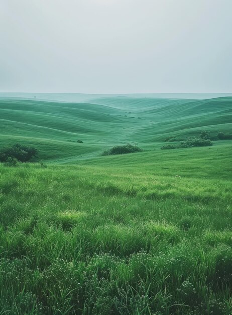 Photo des collines vertes sous un ciel gris