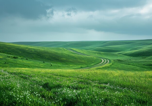 Photo des collines vertes sous un ciel nuageux