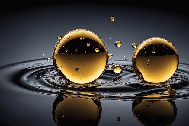 Photo collision de gouttes d'eau dorées en gros plan