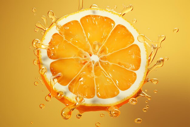 Collision de gouttes de jus d'orange en 3D