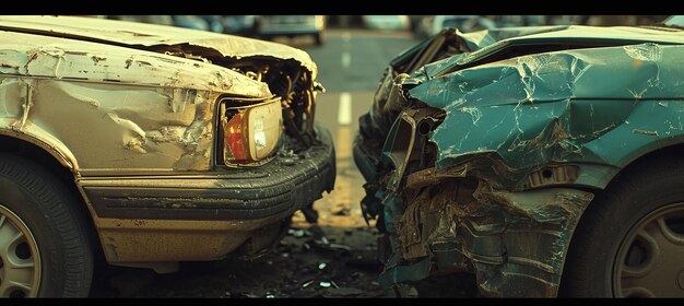 Photo une collision spectaculaire à grande vitesse entre deux voitures sur la route provoquant un grave accident