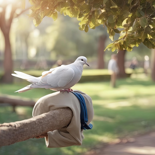 la colombe blanche est assise sur un arbre dans le parc lors d'un été ensoleillé