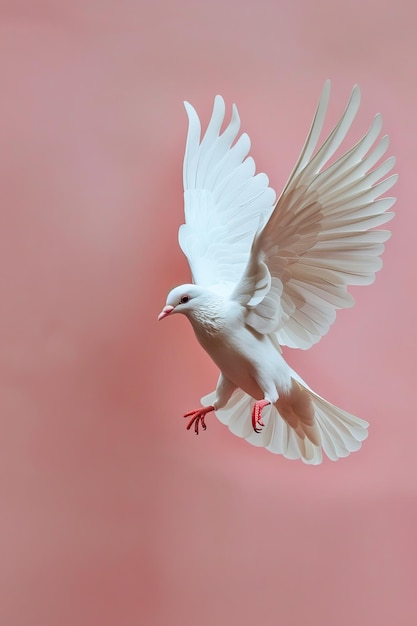 Photo une colombe blanche volant dans l'air avec un fond rose