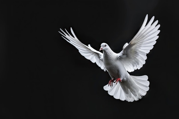Une colombe blanche volant sur un fond noir symbolisant la liberté et la paix