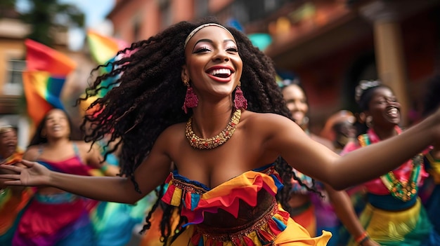 Une Colombienne dansant au carnaval de rue de Cartagena de Indias, en Colombie