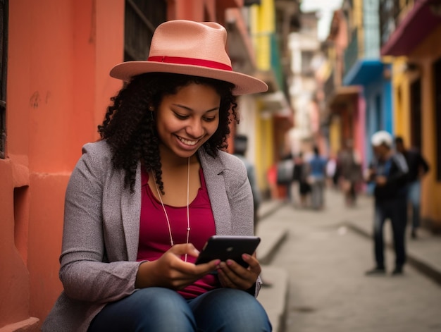 Une Colombienne utilise son smartphone pour communiquer en ligne