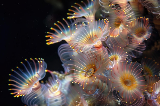 Photo une colonie fascinante de vers hydrothermaux prospère dans les profondeurs.