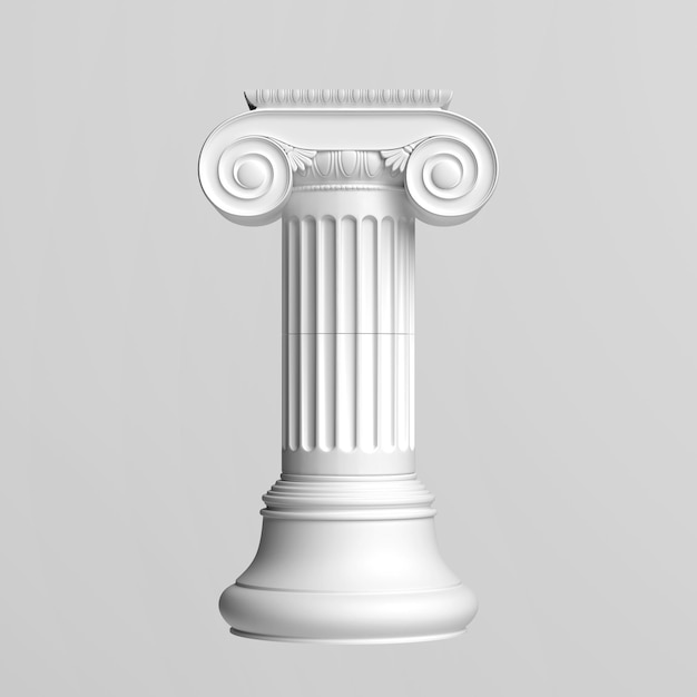 Colonne grecque antique avec un chapiteau isolé sur fond gris. Rendre le modèle 3d