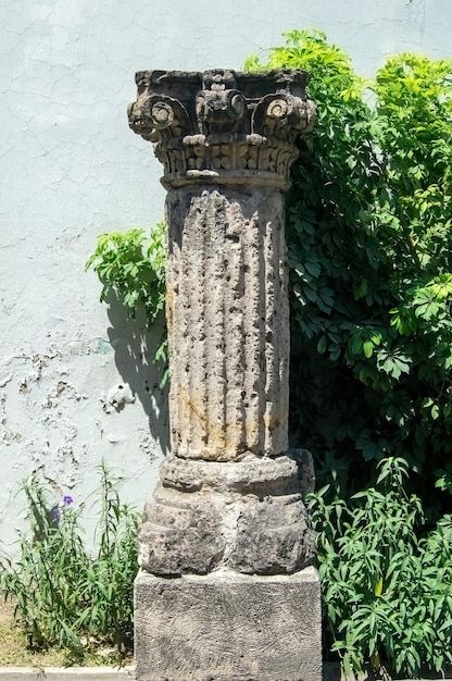 Colonne de pierre grecque entourant les plantes mur de style doré en arrière-plan mexique