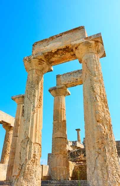 Colonnes du temple d'Aphaea dans l'île d'Egine, îles Saroniques, Grèce - Détail architectural