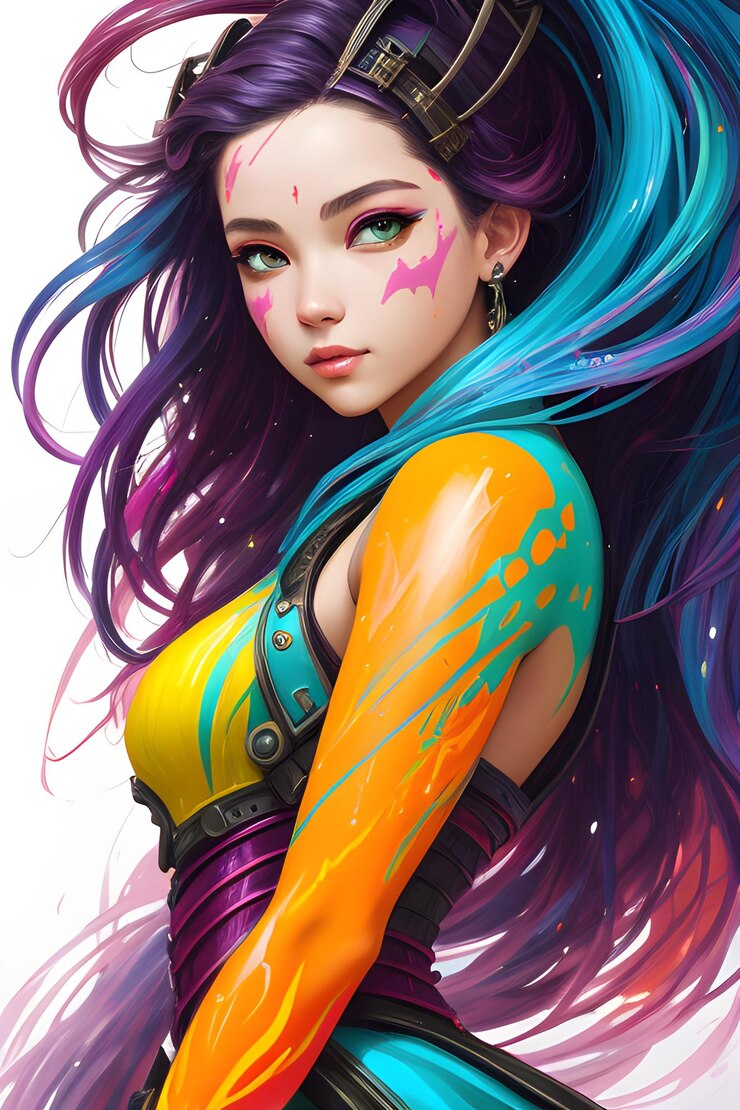 Photo coloré art fantastique mythologie belles couleurs fondantes parfaite fille psychédélique