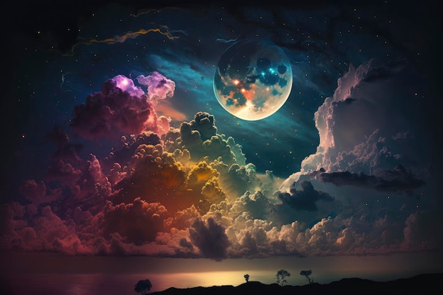 Coloré du fond de ciel de nuit avec des nuages ​​et de la lune