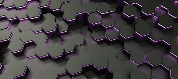 coloré lumineux néon uv violet lumières abstraites hexagones motif de fond, image Concept de jeu - rendu 3D - Illustration