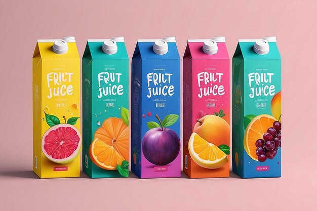 Photo colorful fruit juice carton mockup taste the rainbow