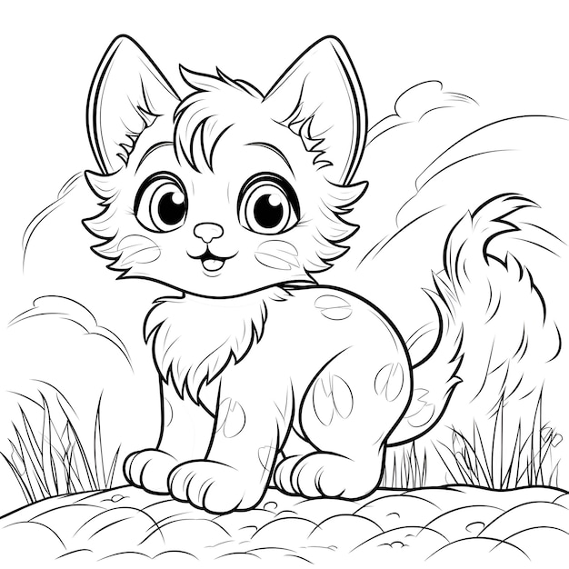 Coloriage adorable chaton moelleux pour les enfants