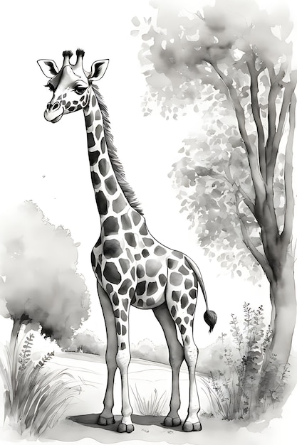 Coloriage amusant girafe mignonne, croquis imprimable