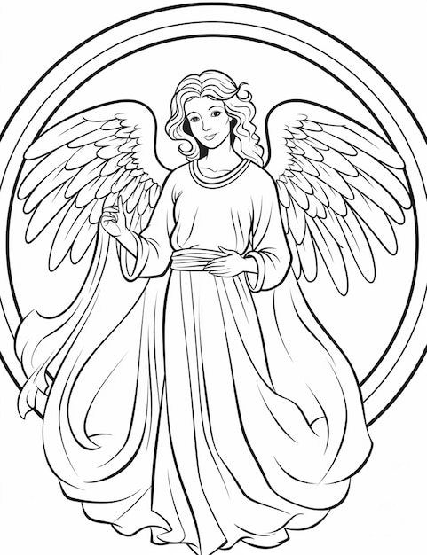 Photo un coloriage d'un ange avec des ailes ai générative