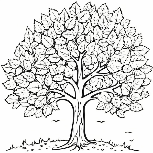 un coloriage d'un arbre avec des feuilles IA générative