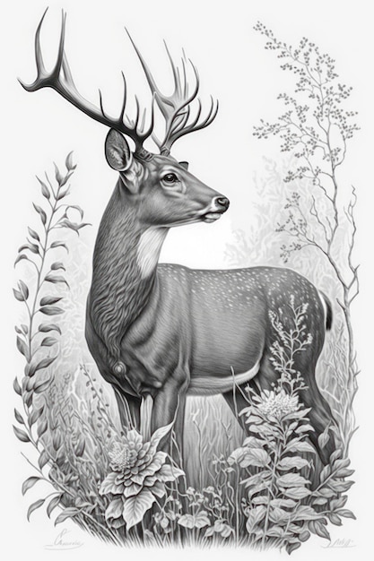 Coloriage cerf niveaux de gris