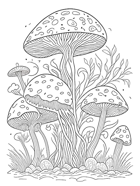 Photo coloriage de champignons pour enfants