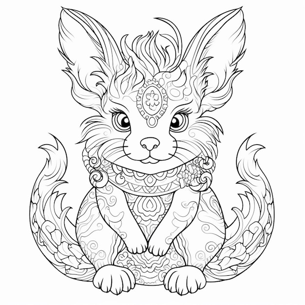 un coloriage d'un chat avec un foulard sur IA générative