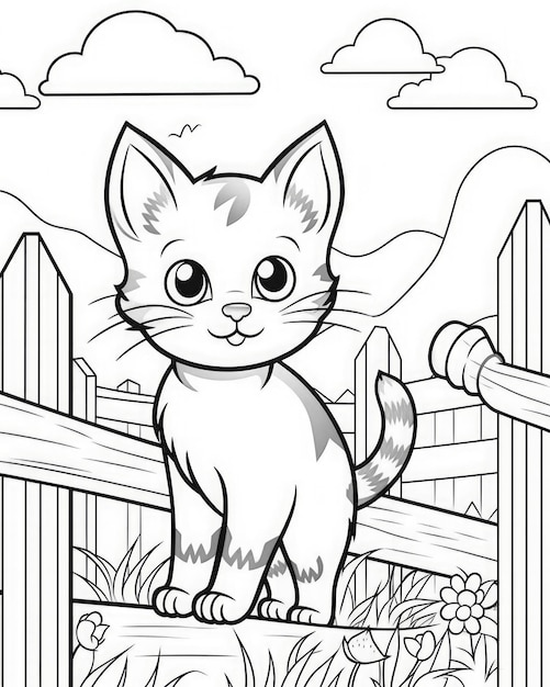 Photo coloriage de chat mignon pour les enfants