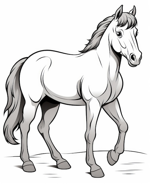 Photo coloriage d'un cheval mignon avec des lignes épurées générées par l'ia