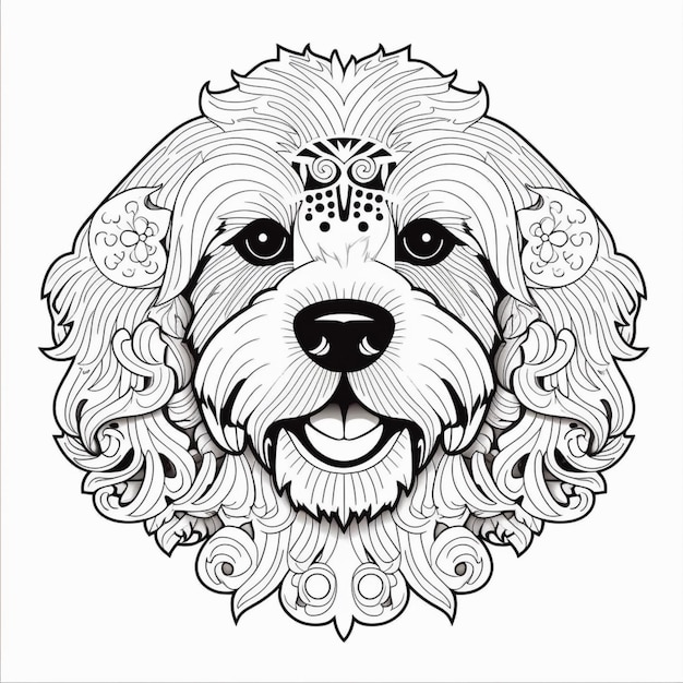 un coloriage d'un chien avec une fleur sur la tête ai générative