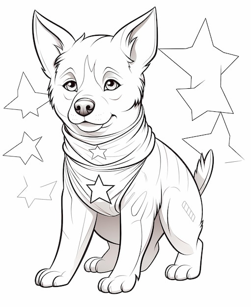 Coloriage de chien de super-héros pour enfants, lignes épaisses de style anime