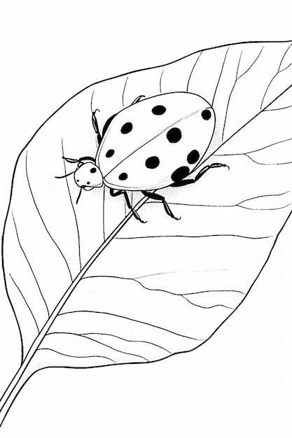 Photo coloriage une coccinelle assise sur une feuille ai generative