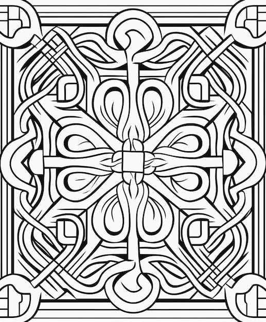 un coloriage avec un design celtique en noir et blanc ai générative