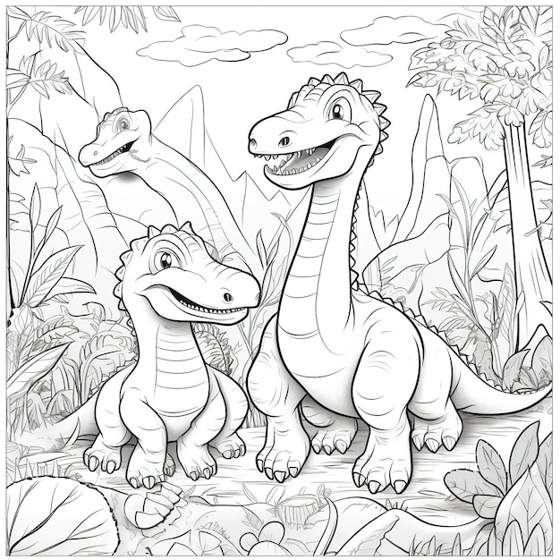 Un coloriage d'un dinosaure avec un bébé et un bébé.