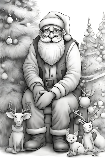 Coloriage du Père Noël Coloriage de Noël Croquis au crayon du Père Noël Imprimable