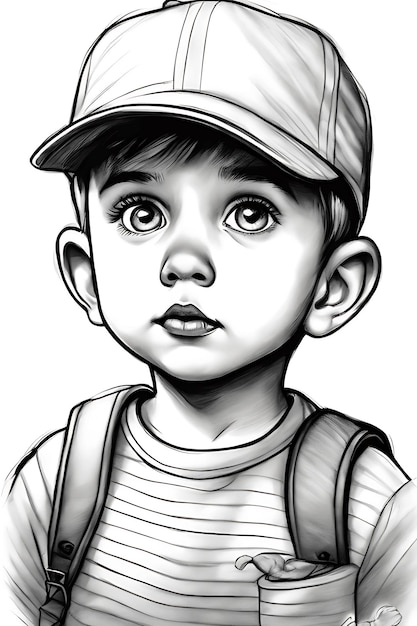 Coloriage du visage d'un enfant émotif, brouillon de croquis au crayon imprimable