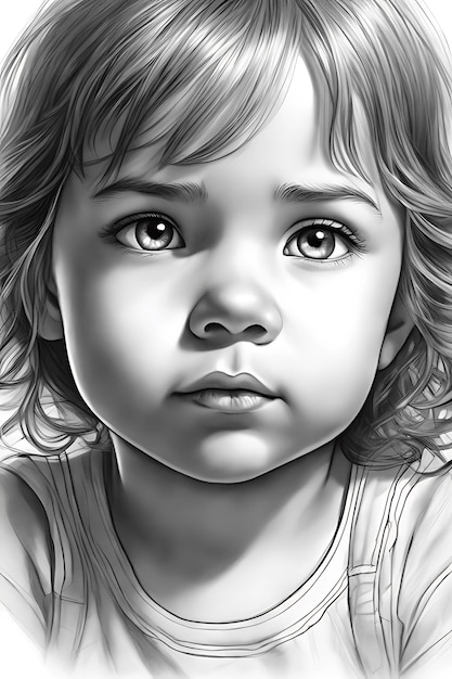 Coloriage du visage d'un enfant émotif, brouillon de croquis au crayon imprimable